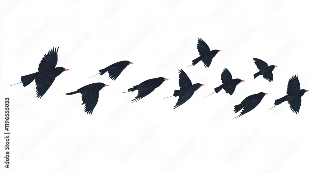 Obraz premium A Flock of Black Birds in Flight