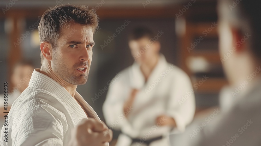 Fototapeta premium Dynamic moment showcasing martial arts techniques
