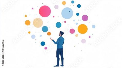 Wallpaper Mural Businessman Gazing at Colorful Bubbles: A Vision of Ideas, Innovation, and Strategic Thinking Torontodigital.ca