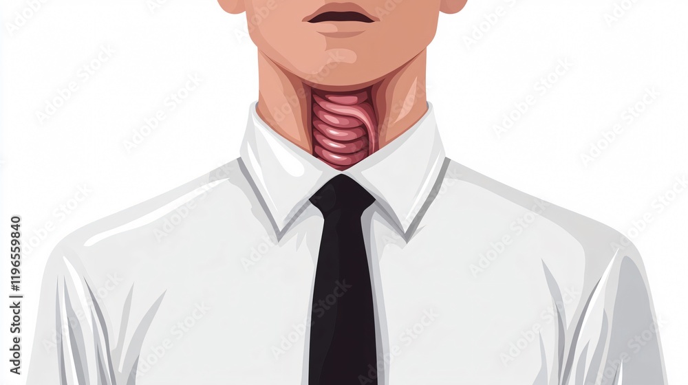 Detailed illustration of the human throat anatomy, showcasing the trachea, esophagus, larynx, pharynx, and surrounding structures. Ideal for medical and educational purposes. Detailed illustration of the human throat anatomy, showcasing the trachea, esophagus, larynx, pharynx, and surrounding structures. Ideal for medical and educational purposes.