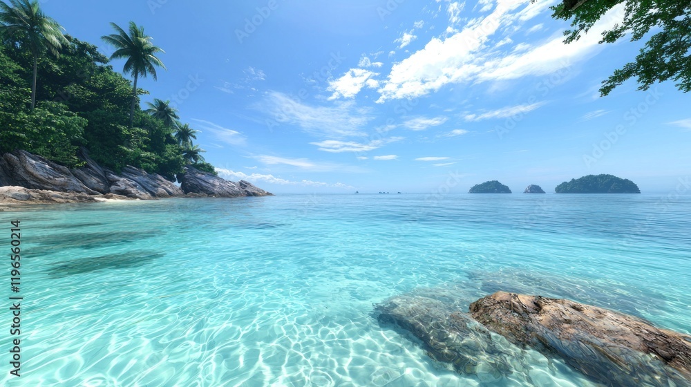 Naklejka premium Tranquil Tropical Beach Scene