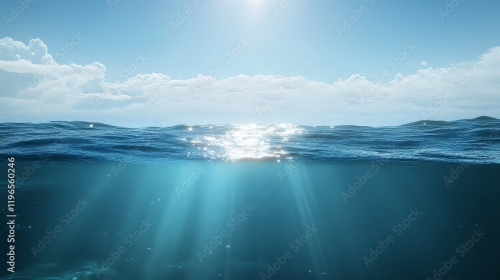 Fototapeta premium Serene ocean view with shimmering sunlight reflecting on water surface.