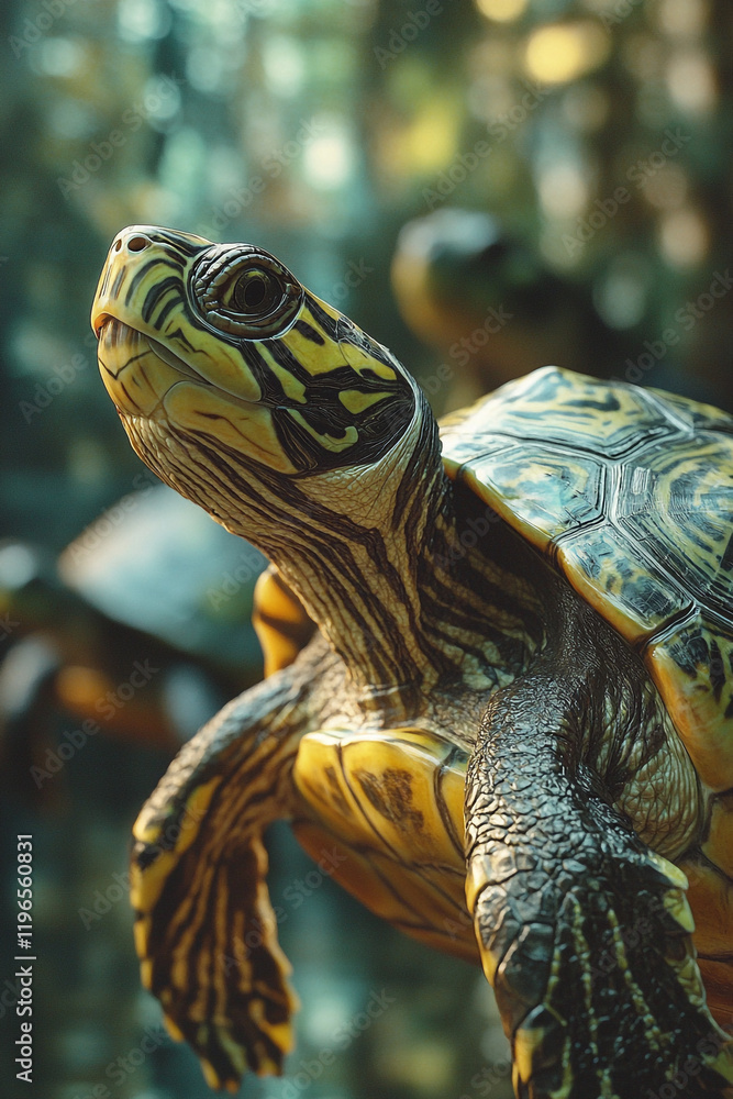 A Yellow Bellied Slider Turtle Poses Gracefully A Yellow Bellied Slider Turtle Poses Gracefully