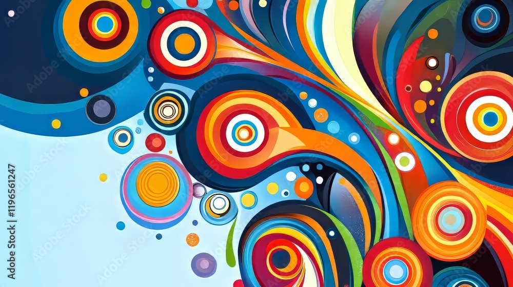 Vibrant abstract art with colorful swirls and circles in a lively composition. Vibrant abstract art with colorful swirls and circles in a lively composition.