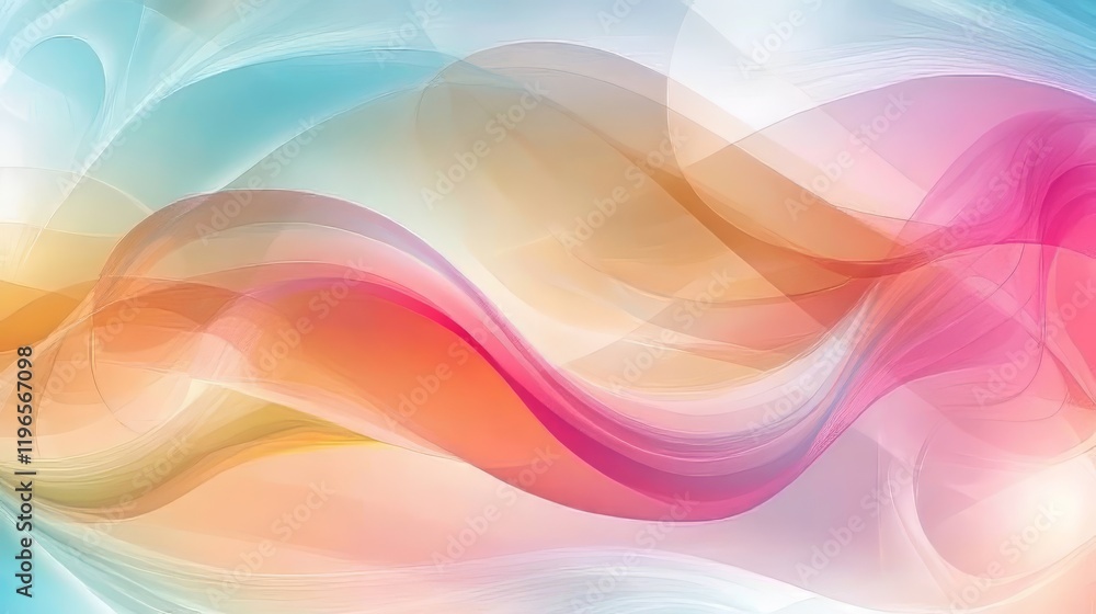 Obraz premium Colorful abstract waves in soft pastel tones create a serene digital background.