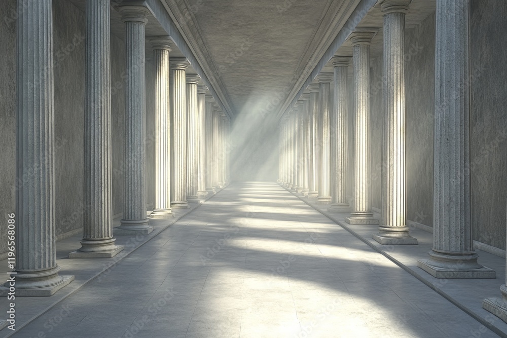 Sunlit classical colonnade hallway. Sunlit classical colonnade hallway.