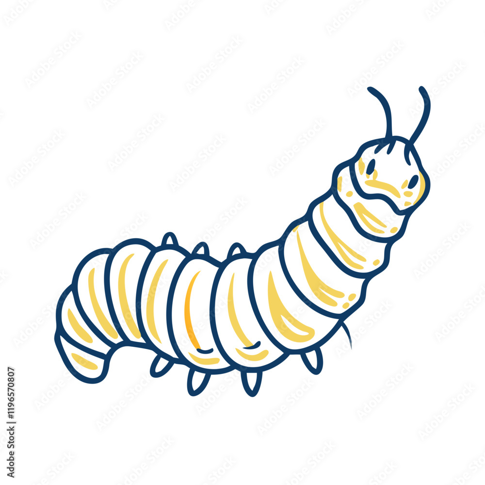 Naklejka premium Cute cartoon caterpillar exploring a surface, transformation theme