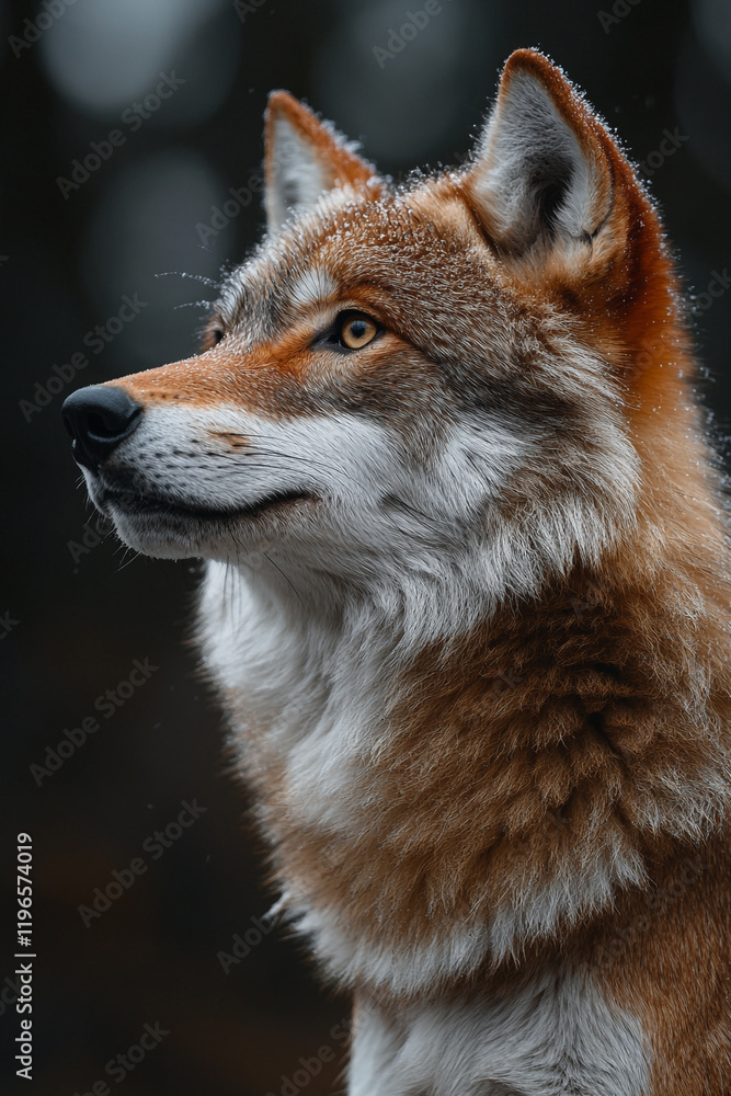 Fototapeta premium Majestic Red Wolf Profile Against Dark Background