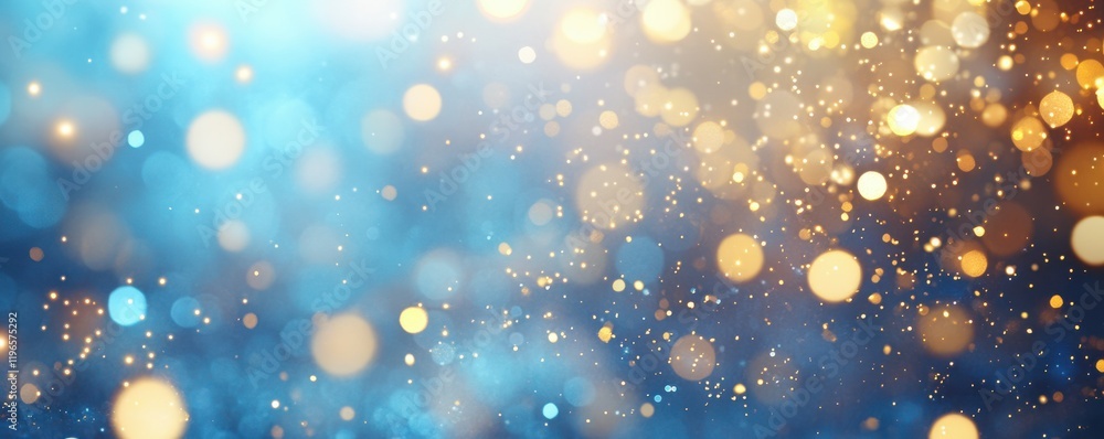 Christmas tree with sparkling lights and golden bokeh on a blue background, creating a festive and magical atmosphere for holiday celebrations and winter festivities