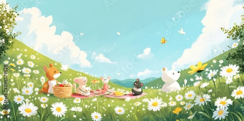 Adorable Animals Enjoying A Sunny Day Picnic