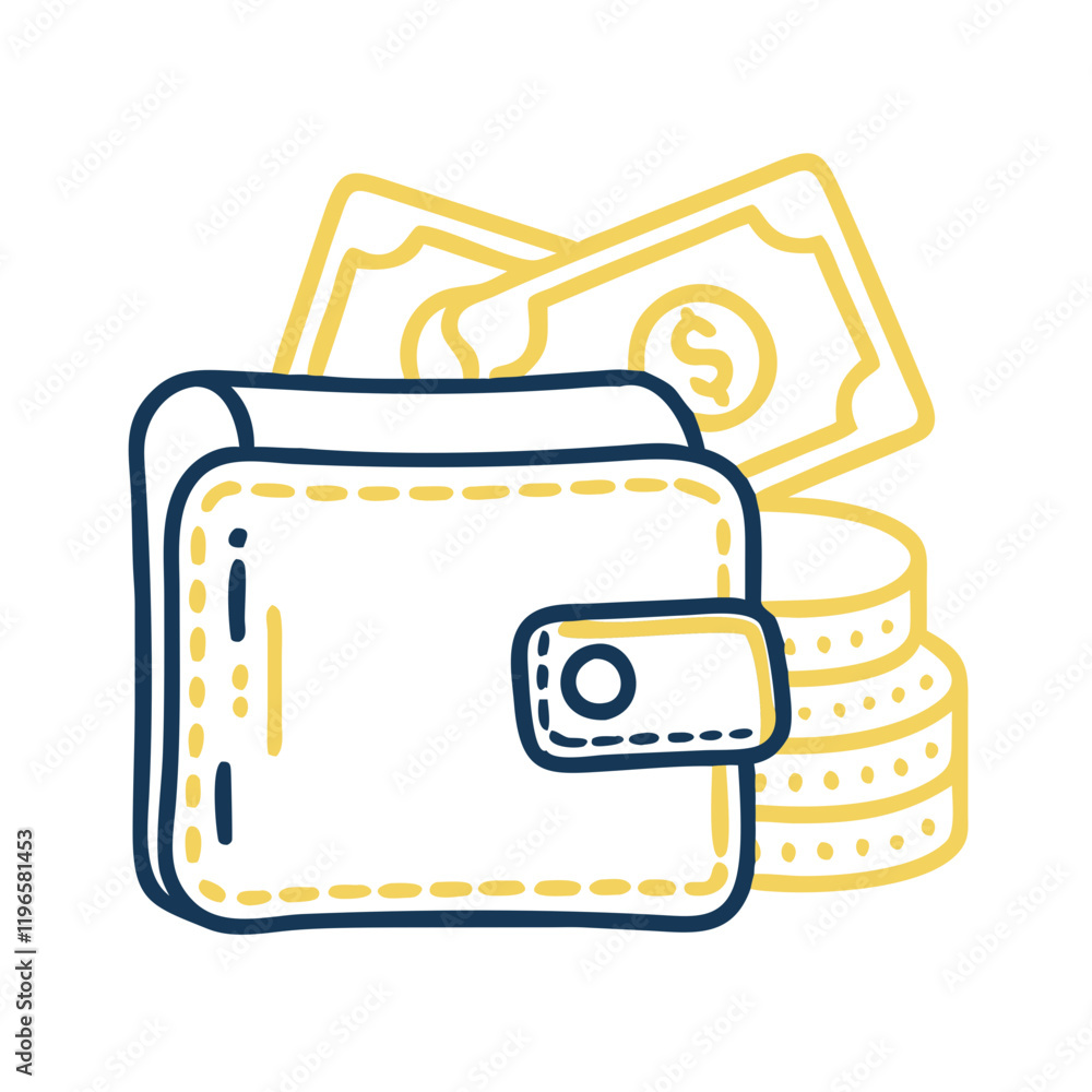 Fototapeta premium Stylish wallet with cash and coins, financial prosperity