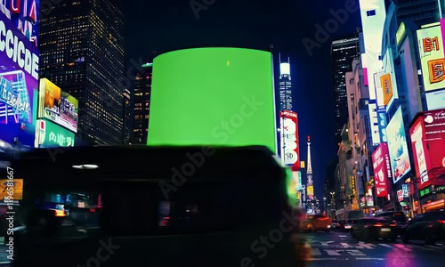 Times Square Night Scene with Green Screen Billboard