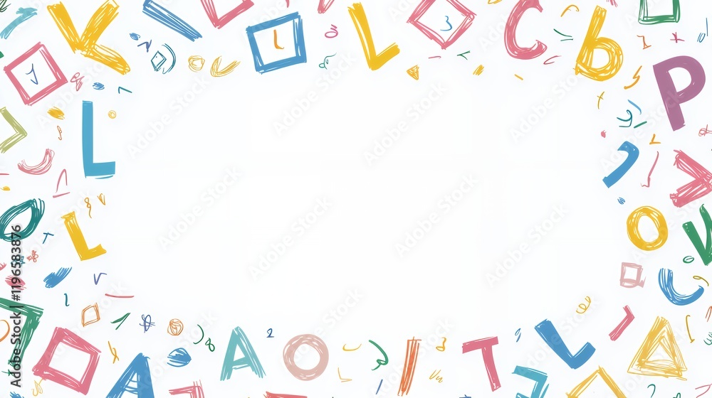 Colorful Alphabet Frame: Hand-Drawn Letters and Shapes Border Colorful Alphabet Frame: Hand-Drawn Letters and Shapes Border