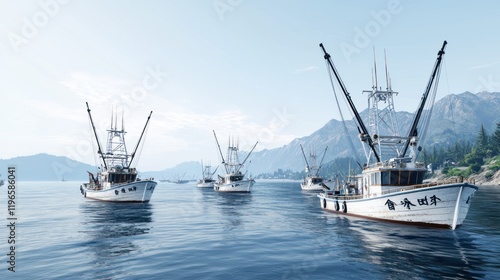 Fishing fleet at sea