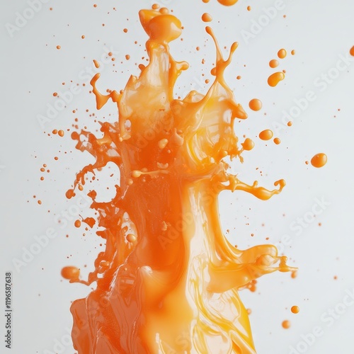 Closeup image of an orange juice splash against a white background. photo