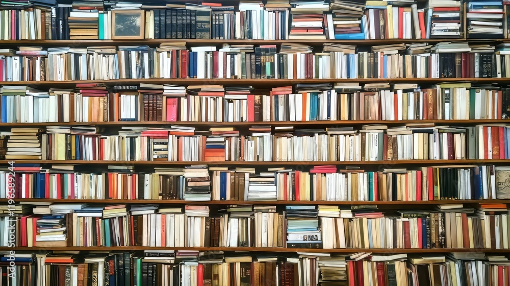 A vibrant collection of books fills a wooden bookshelf, showcasing colorful spines and covers. A vibrant collection of books fills a wooden bookshelf, showcasing colorful spines and covers.