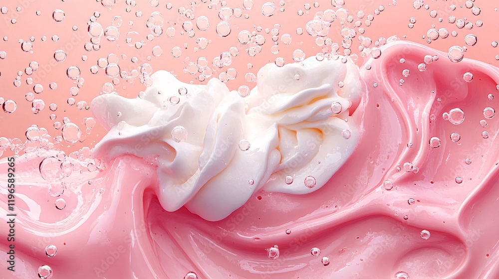 A bubbly cartoon milkshake surface with whipped cream swirls A bubbly cartoon milkshake surface with whipped cream swirls