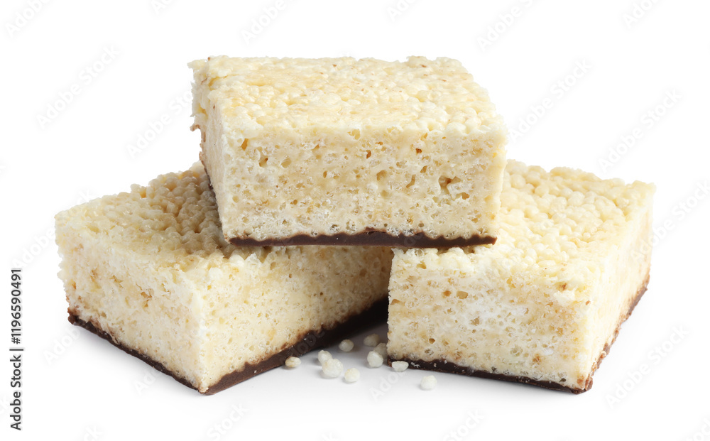 Delicious puffed rice bars isolated on white Delicious puffed rice bars isolated on white