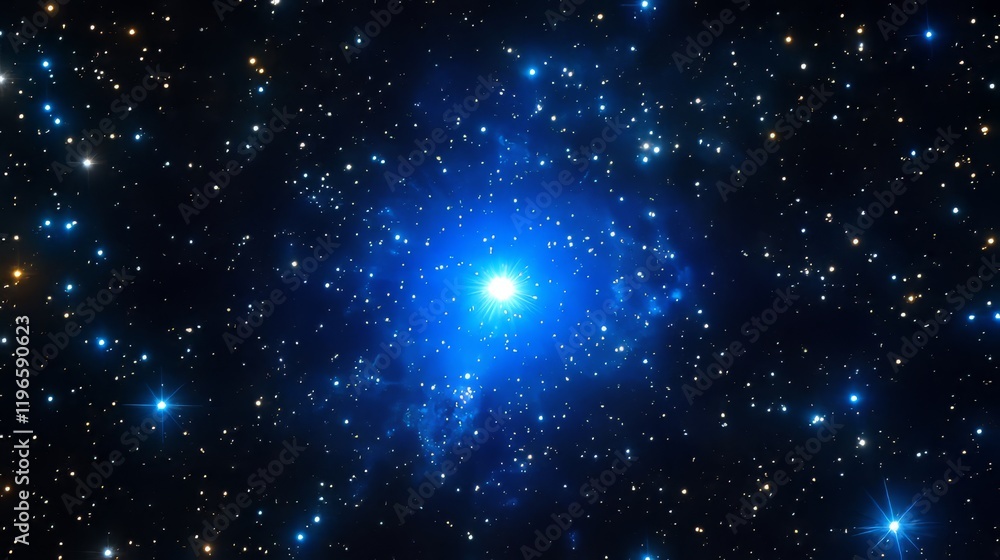 Fototapeta premium A brilliant blue nebula surrounded by countless twinkling stars.