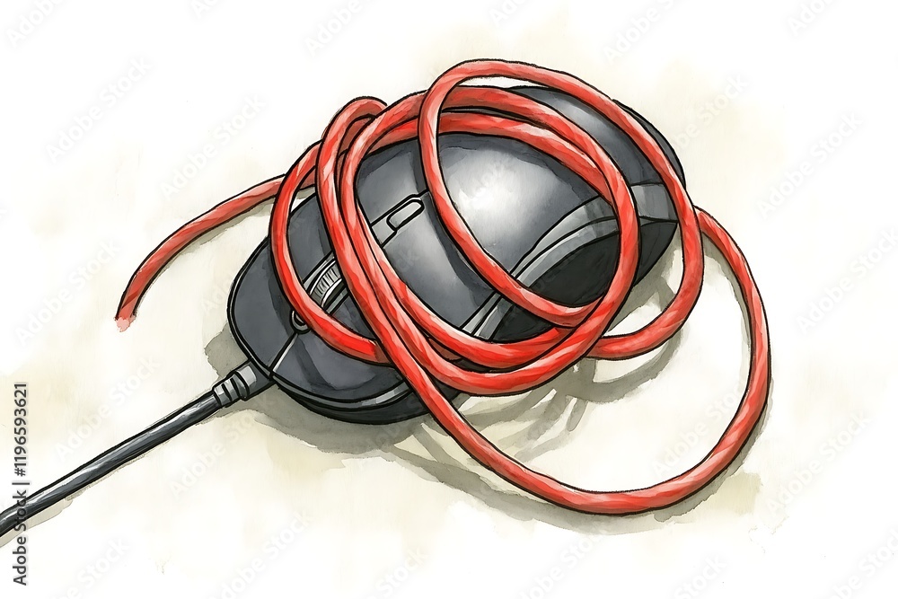 Artistic Illustration of a Wired Computer Mouse Artistic Illustration of a Wired Computer Mouse