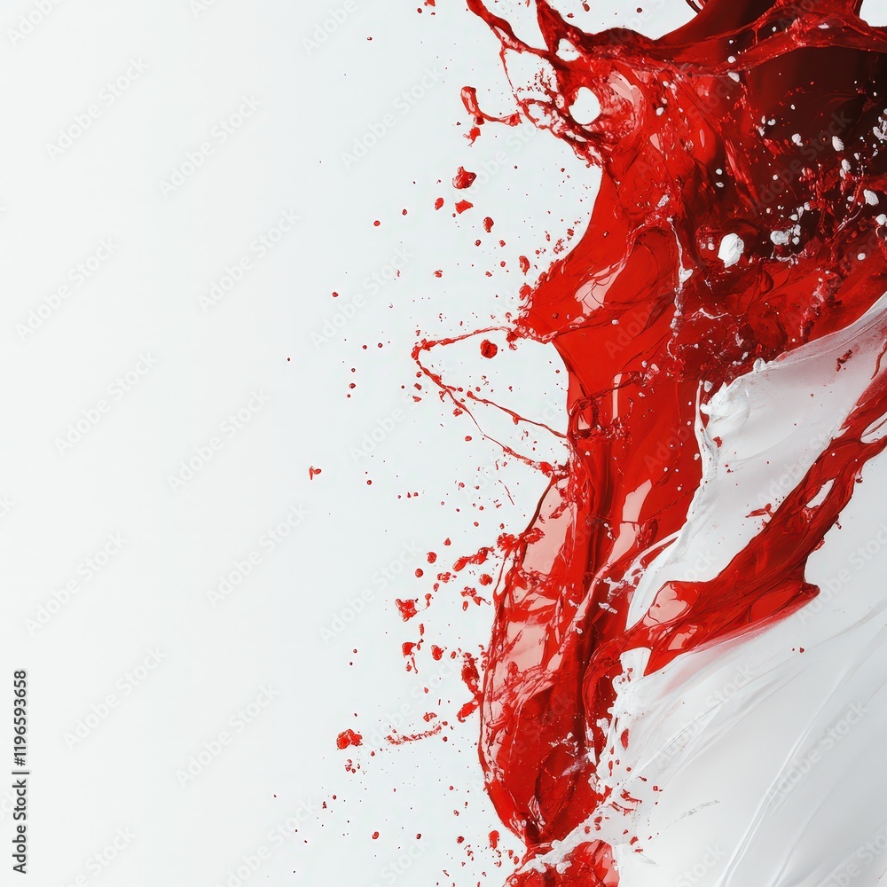 Abstract image of red and white paint splashing and mixing together. Abstract image of red and white paint splashing and mixing together.