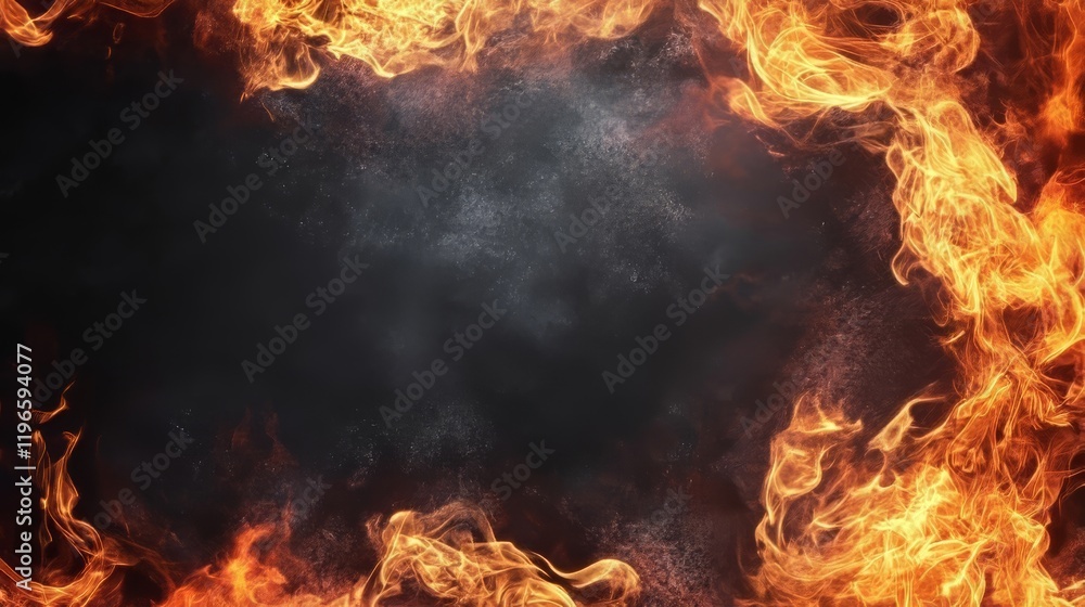 Obraz premium Dynamic flames create a dramatic border against a dark background.