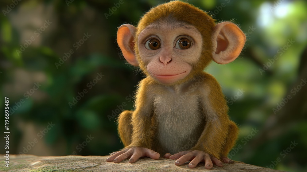 Fototapeta premium Playful young monkey in lush jungle habitat close-up photography nature scene
