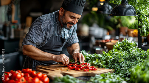 a chef cutting vegetables photo