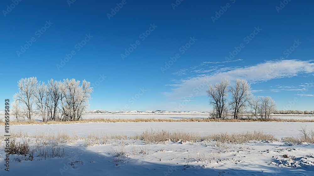 Winter Landscape: Frosty Trees, Snow, Blue Sky