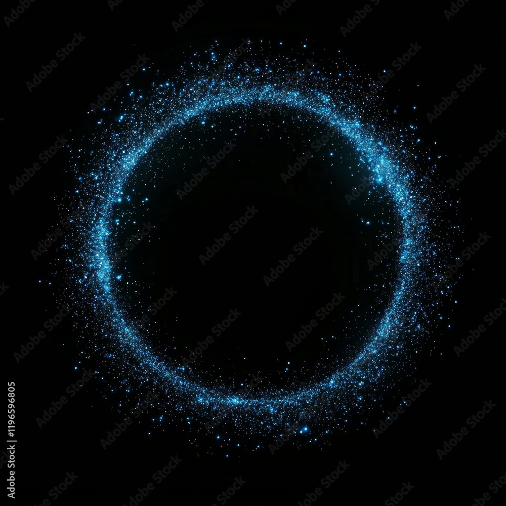 Glowing blue particle ring on black background. Glowing blue particle ring on black background.