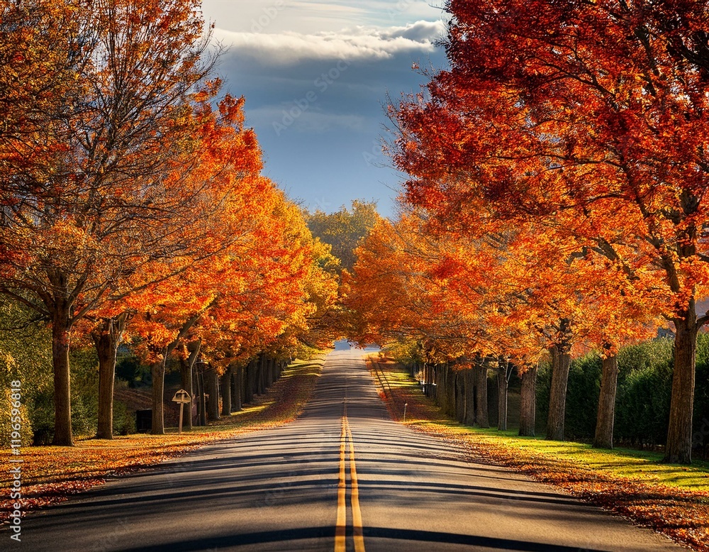 autumn road in the park, Autumn trees lining driveway autumn road in the park, Autumn trees lining driveway
