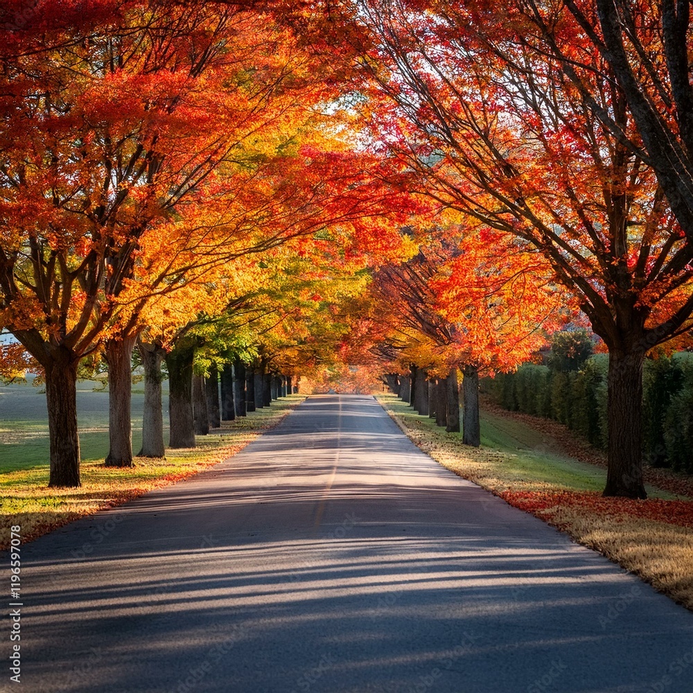 autumn alley in the park, Autumn trees lining driveway autumn alley in the park, Autumn trees lining driveway