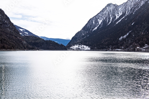 Le Prese Poschiavo, lake in winter with snow