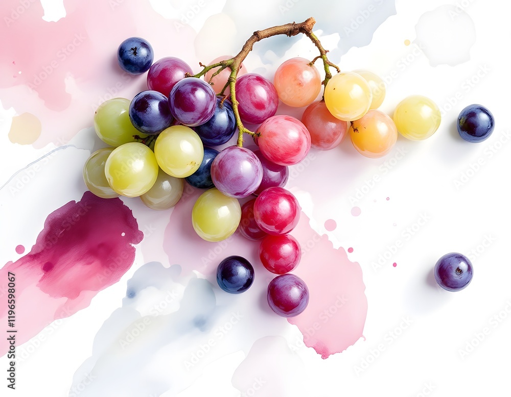 Fototapeta premium Vibrant Rainbow Grapes Watercolor Painting Print