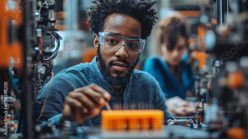 a man working on a machine in a factory photo