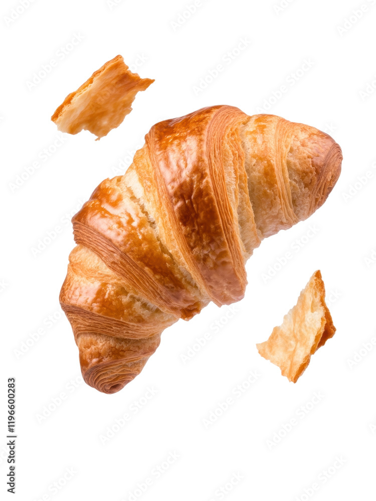 Bread crack, Golden croissant with flaky layers on a dark background. Bread crack, Golden croissant with flaky layers on a dark background.