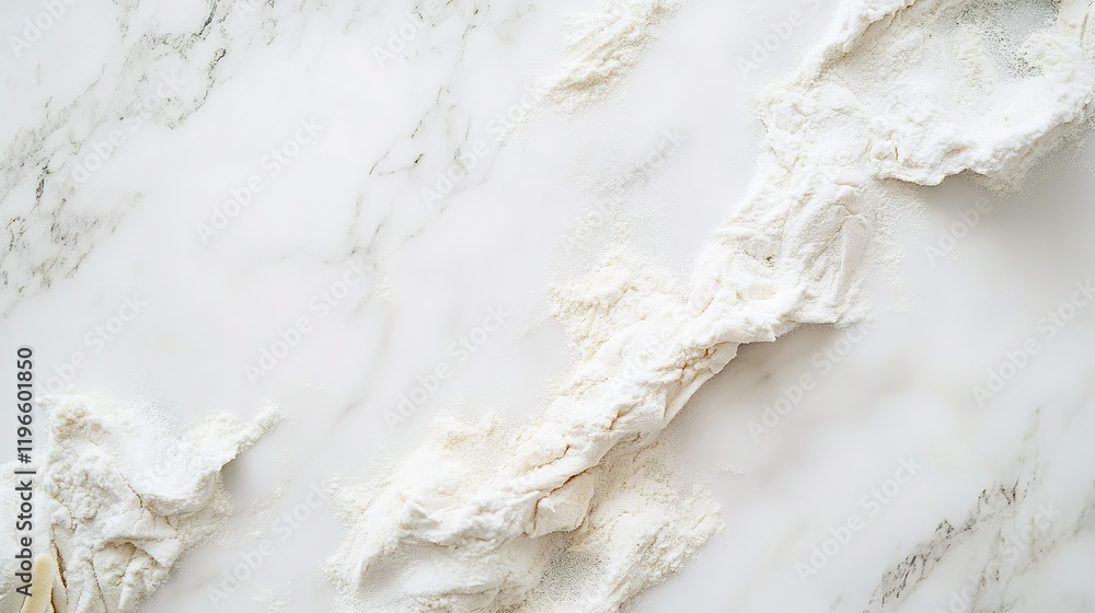 Naklejka premium Fresh pasta on a marble countertop dusted with flour copyspace natural daylight rustic Italian kitchen