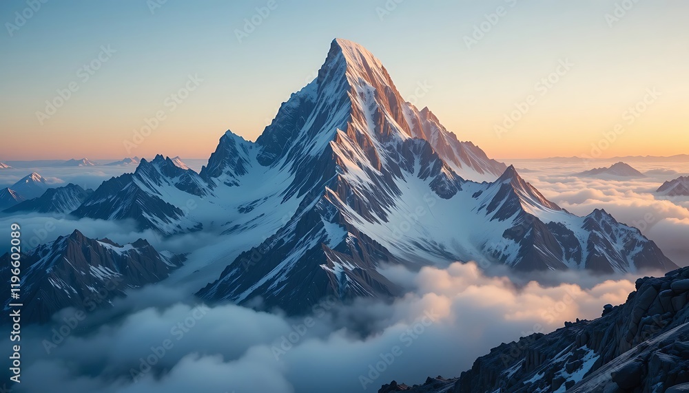 Obraz premium Majestic snowcapped peak rising above a sea of clouds