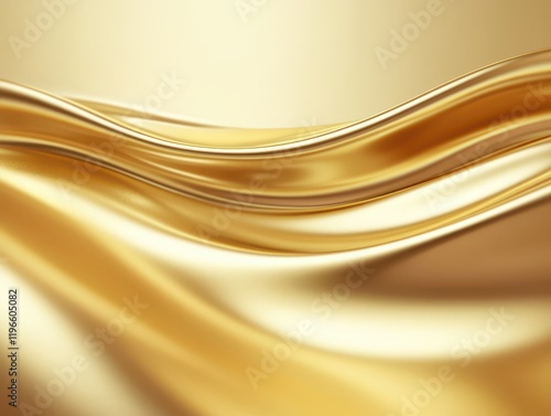 Abstract waveshaped gold podium with smooth reflective textures, dynamic depth, and soft light gradients photo