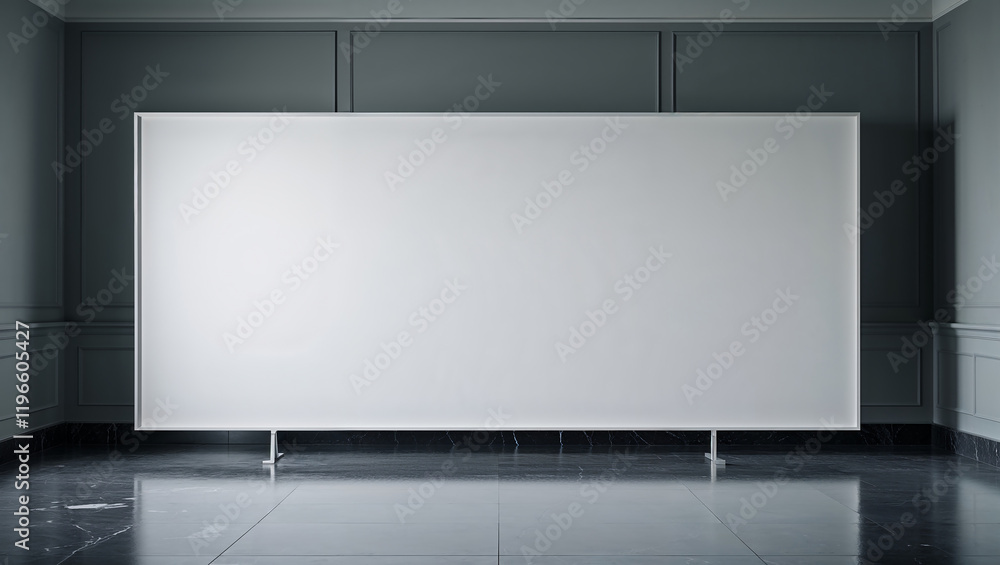 Large blank white canvas displaying in elegant room with marble floor Large blank white canvas displaying in elegant room with marble floor