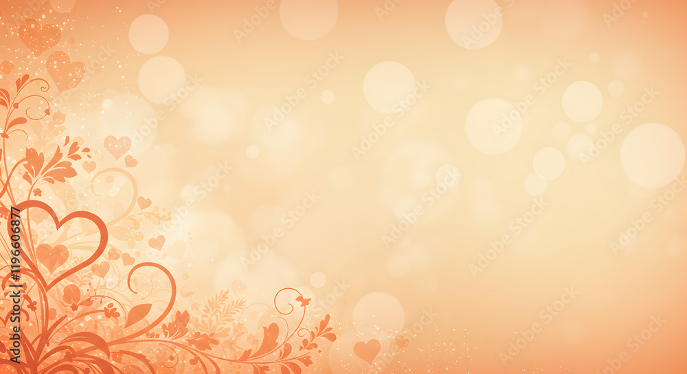 Romantic Peach Bokeh Background with Hearts Floral Design Romantic Peach Bokeh Background with Hearts Floral Design