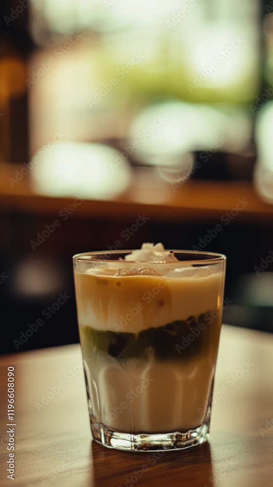 Layered Iced Matcha Latte in a Glass Layered Iced Matcha Latte in a Glass