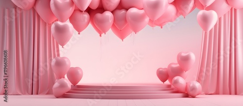 Wallpaper Mural Happy Valentine's Day podium decoration with heart shaped balloon and pink background Torontodigital.ca