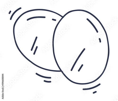 Two sketched eggs with motion lines, symbolizing freshness and movement.