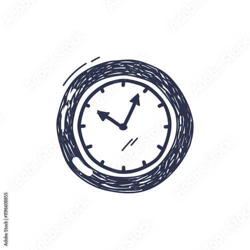 Sketch of a clock with bold lines, symbolizing time and simplicity.