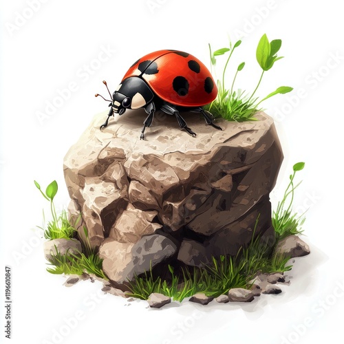 Close-up of a Ladybug on a Rock: A Stunning Nature Photography photo