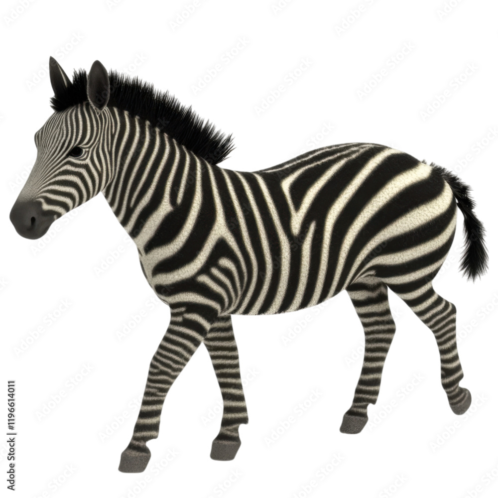Obraz premium zebra with distinctive black and white stripes stands against transparency background, showcasing its unique pattern and graceful movement. This animal embodies beauty of nature
