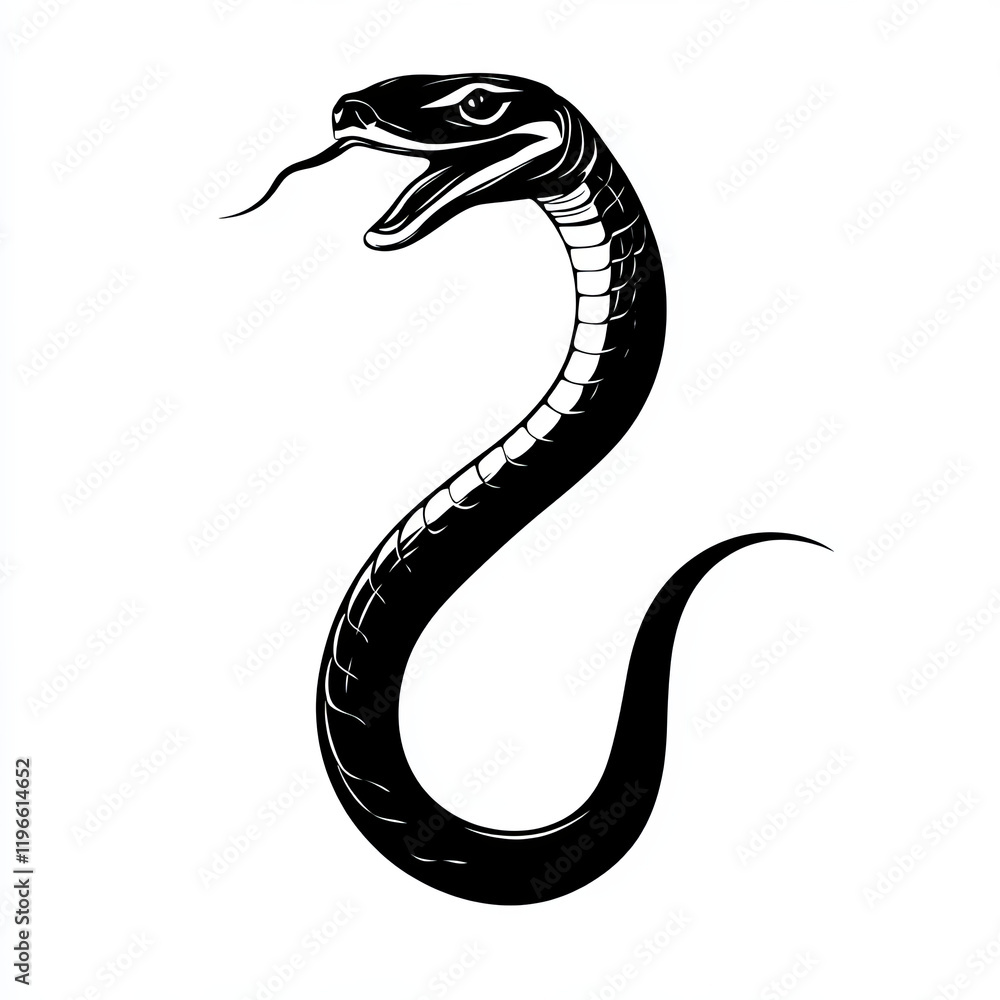 Fototapeta premium Snake, simple vector style, black and white color scheme, simple lines, plain background, full-body portrait, flying posture. 