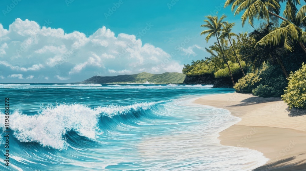 Fototapeta premium Turquoise ocean waves on a sandy beach 