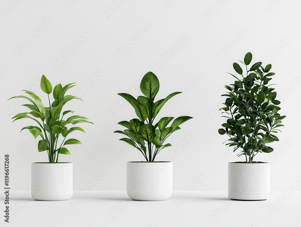 Obraz premium Contemporary indoor plant arrangement modern office image composition minimalist design front view greenery aesthetics